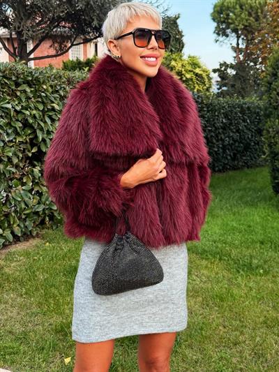 BORDO YAKALI KISA KÜRK