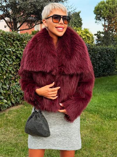 BORDO YAKALI KISA KÜRK