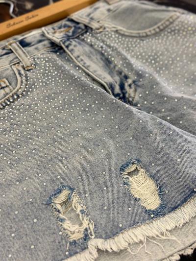 BUZ MAVİ TAŞ BASKI JEAN ŞORT