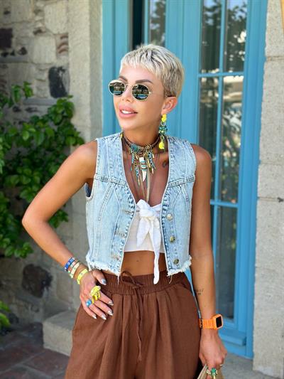 BUZ MAVİSİ DENİM CROP YELEK