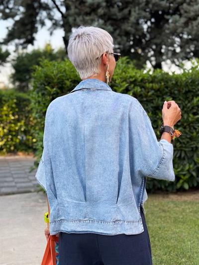 BUZ MAVİSİ TENCEL KISA GÖMLEK