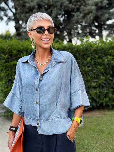 BUZ MAVİSİ TENCEL KISA GÖMLEK