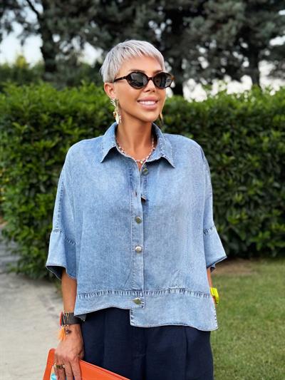 BUZ MAVİSİ TENCEL KISA GÖMLEK