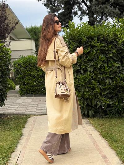 CAMEL EKOSE DESENLİ REGLAN TRENÇ