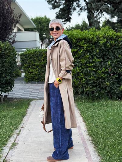 CAMEL KAPÜŞON DETAYLI UZUN TRENÇ