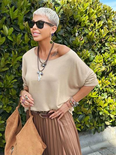 AÇIK CAMEL KAYIK YAKA MERSERİZE