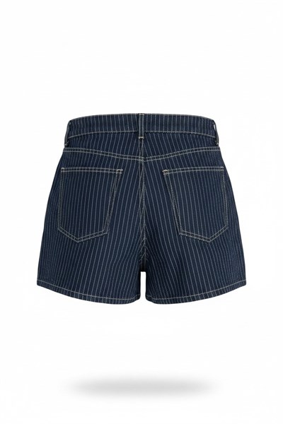 Çizgili Denim Şort Lacivert