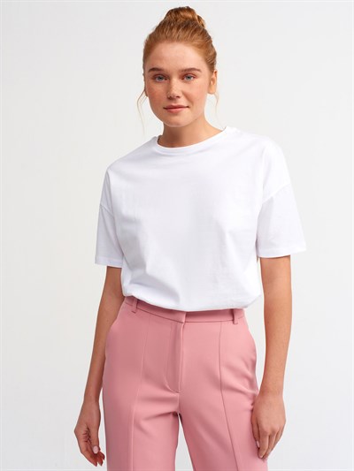 EKRU BİSİKLET YAKA BASIC T-SHIRT 