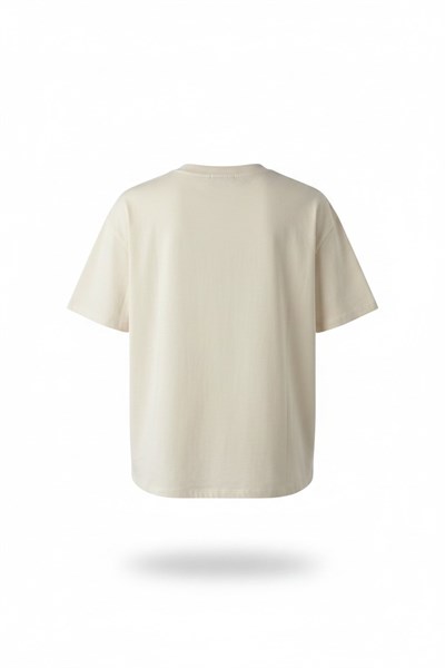 EKRU ÇİÇEK BASKILI BİSİKLET YAKA TSHIRT