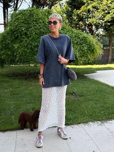 EKRU DANTEL MİDİ ETEK