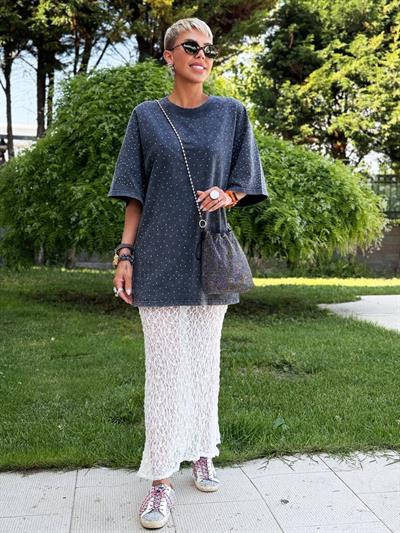 EKRU DANTEL MİDİ ETEK