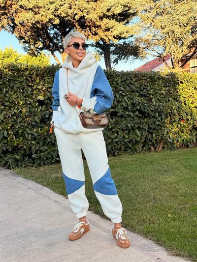 EKRU DENIM DETAY HOODIE JOGGER TAKIM