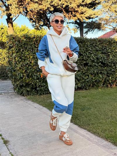 EKRU DENIM DETAY HOODIE JOGGER TAKIM