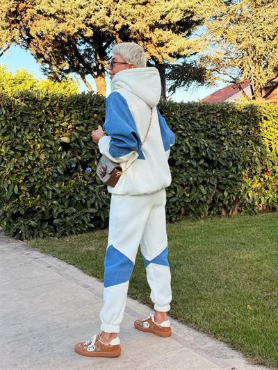 EKRU DENIM DETAY HOODIE JOGGER TAKIM