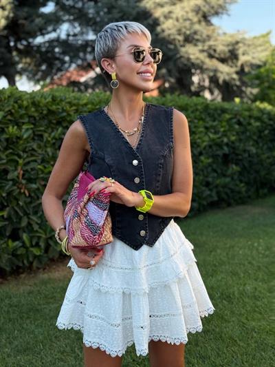 EKRU KAT KAT GÜPÜRLÜ ŞORT ASTARLI ETEK