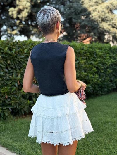 EKRU KAT KAT GÜPÜRLÜ ŞORT ASTARLI ETEK