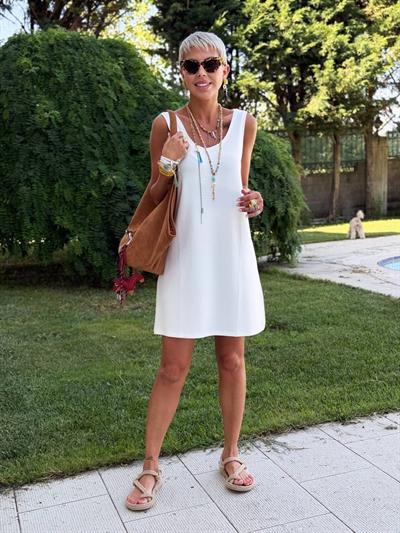 EKRU KOLSUZ MODAL ELBİSE