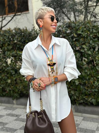 EKRU OVERSİZE PREMİUM BASİC GÖMLEK 