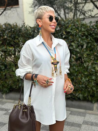 EKRU OVERSİZE PREMİUM BASİC GÖMLEK 