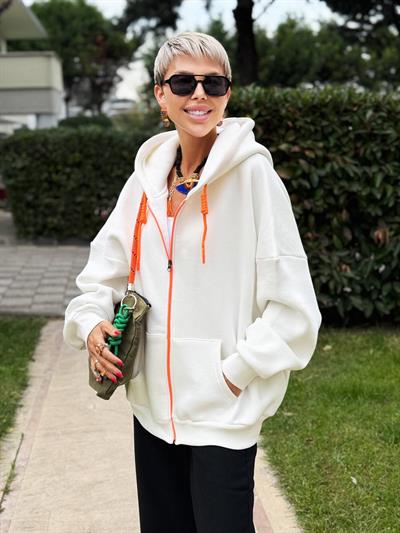 EKRU S.STUDIO NEON FERMUARLI OVERSIZE HOODIE