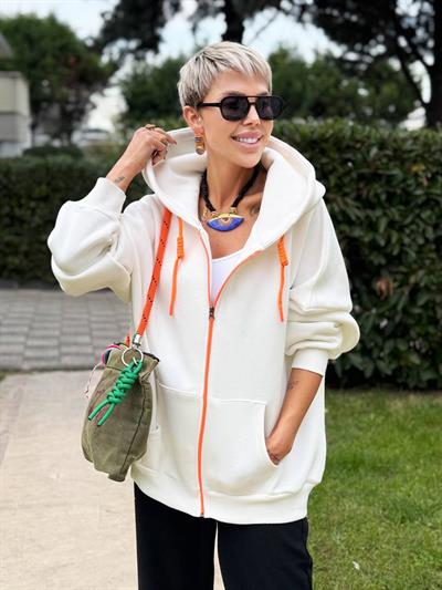 EKRU S.STUDIO NEON FERMUARLI OVERSIZE HOODIE