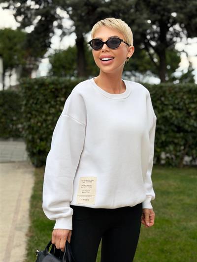 EKRU S.STUDIO RİBANA YAKA OVERSIZE SWEATSHIRT