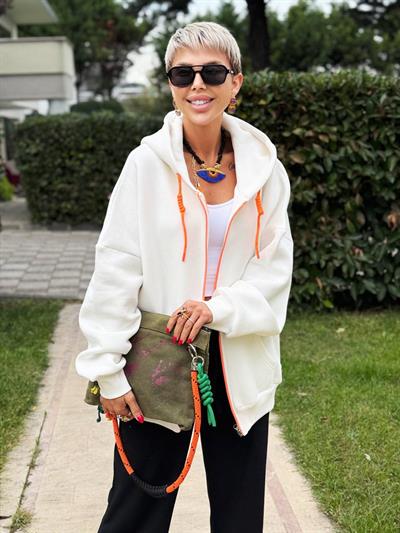 EKRU S.STUDIO NEON FERMUARLI OVERSIZE HOODIE