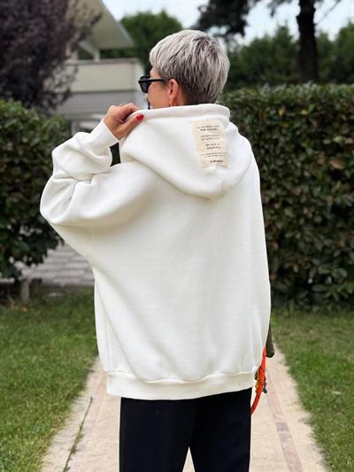 EKRU S.STUDIO NEON FERMUARLI OVERSIZE HOODIE