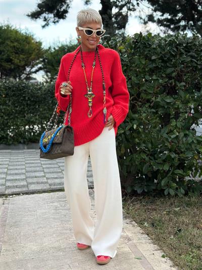 EKRU TRİKO PALAZZO PANTOLON