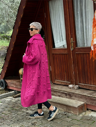 FUŞYA SAÇ ÖRGÜ MAXI TRİKO HIRKA