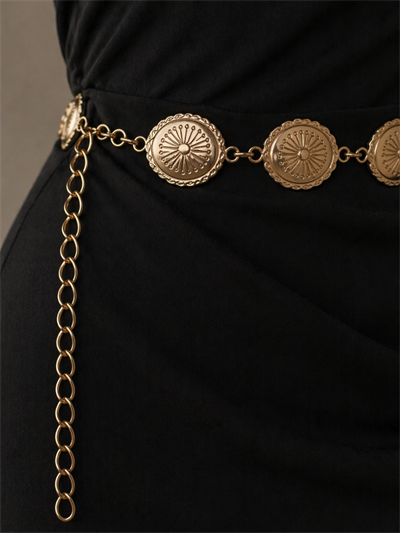 GOLD RENK DESENLİ PLAKA ZİNCİR KEMER