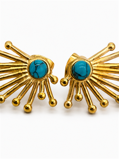 Gold Turkuaz Taşlı Güneş Küpe