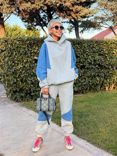 GRİ DENIM DETAY HOODIE JOGGER TAKIM