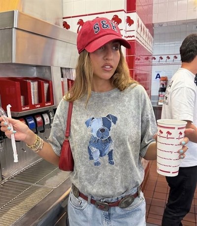 GRİ KÖPEK BASKILI OVERSIZE TSHIRT