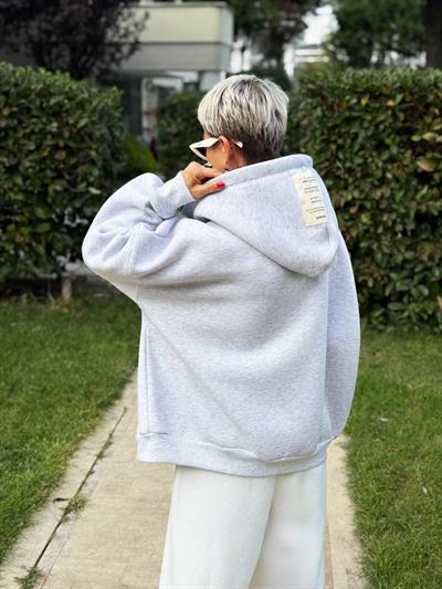 GRİ MELANJ S.STUDIO NEON FERMUARLI OVERSIZE HOODIE