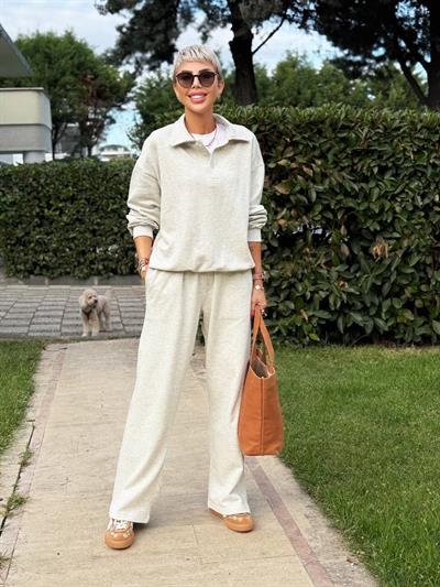 GRİ POLO YAKA DÜĞME DETAY EŞOFMAN TAKIM