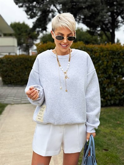 GRİ S.STUDIO RİBANA YAKA OVERSIZE SWEATSHIRT