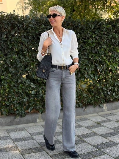 GRİ S.STUDIO WIDE LEG DENIM PANTOLON