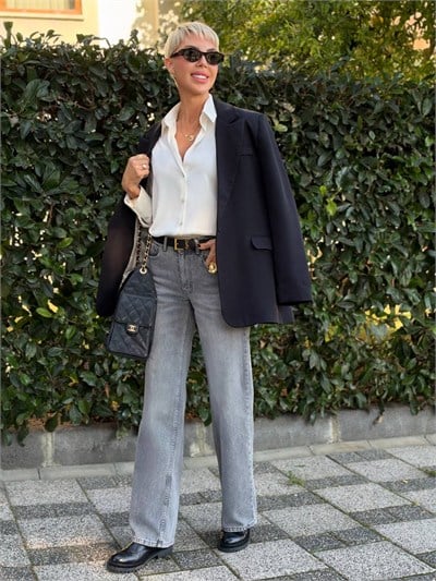 GRİ S.STUDIO WIDE LEG DENIM PANTOLON