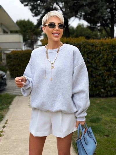 GRİ S.STUDIO RİBANA YAKA OVERSIZE SWEATSHIRT