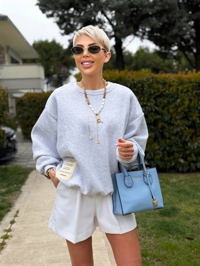 GRİ S.STUDIO RİBANA YAKA OVERSIZE SWEATSHIRT