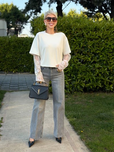 GRİ S.STUDIO DENIM PALAZZO PANTOLON