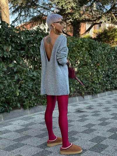 GRİ SIRTI V YAKA YÜNLÜ TUNİK KAZAK