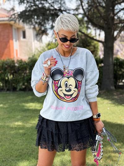 GRİ YIKAMALI SUGAR MICKEY SWEATSHIRT