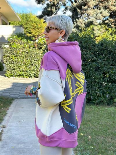 GÜL KURUSU S.STUDIO ŞERİT BASKI RENKLİ HOODIE