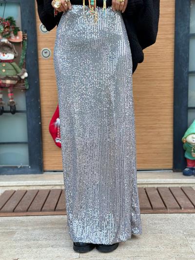 GÜMÜŞ PAYETLİ MAXI ETEK