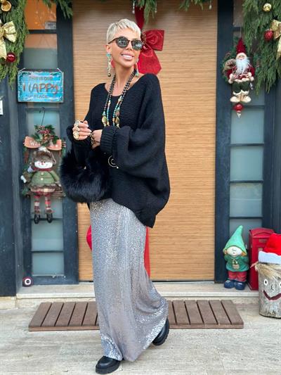 GÜMÜŞ PAYETLİ MAXI ETEK