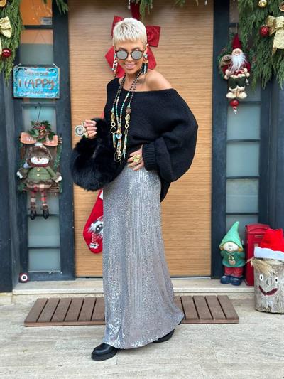 GÜMÜŞ PAYETLİ MAXI ETEK