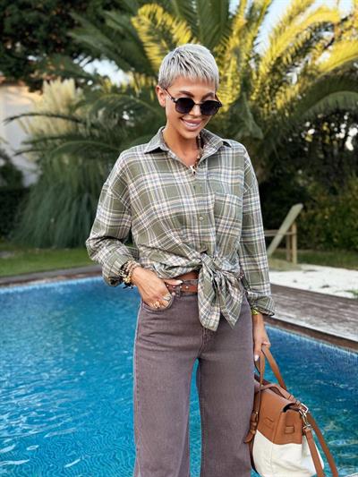 HAKİ EKOSE DESENLİ GÖMLEK