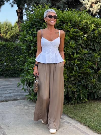 KHAKI TENCEL DRAPED PANTS